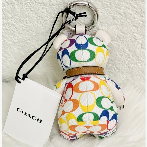 NWT Rainbow canvas authentic coach bear bag charm/ keychain - Picture 4 of 7